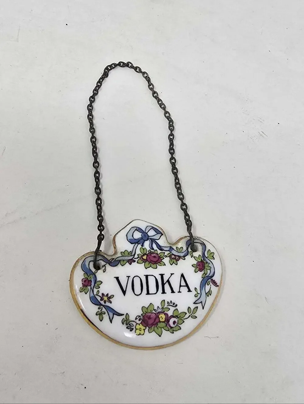 Vintage Crown Staffordshire Vodka Decanter Label Fine Bone China w Chain